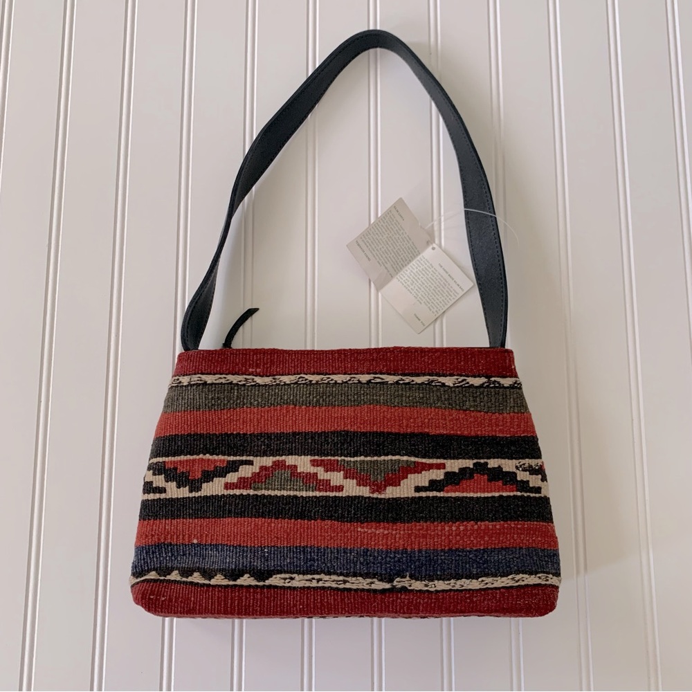 Vintage Turkish Kilim Wool & Leather Shoulder Bag